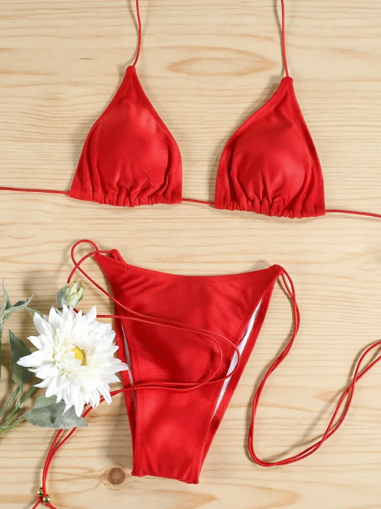 Rinabe Red Bikini 2026 String Bikinis Bandage Swimwear High Cut Swimsuit Halter Swimsuits Two-Piece Bathing Suit