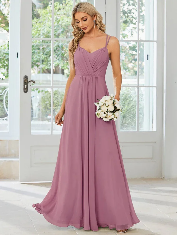 Short sleeves, modern and elegant Convertible Chiffon Lace Open Back Spaghetti Straps Bridesmaid Dress