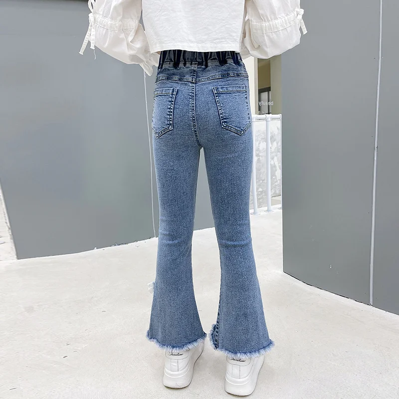 Herfst Meisjes Casual Vintage Flare Jeans Hoge Taille Tiener Skinny Denim Broek Kinderen Kind Boot Cut Jeans Straat Broek 6 8 10