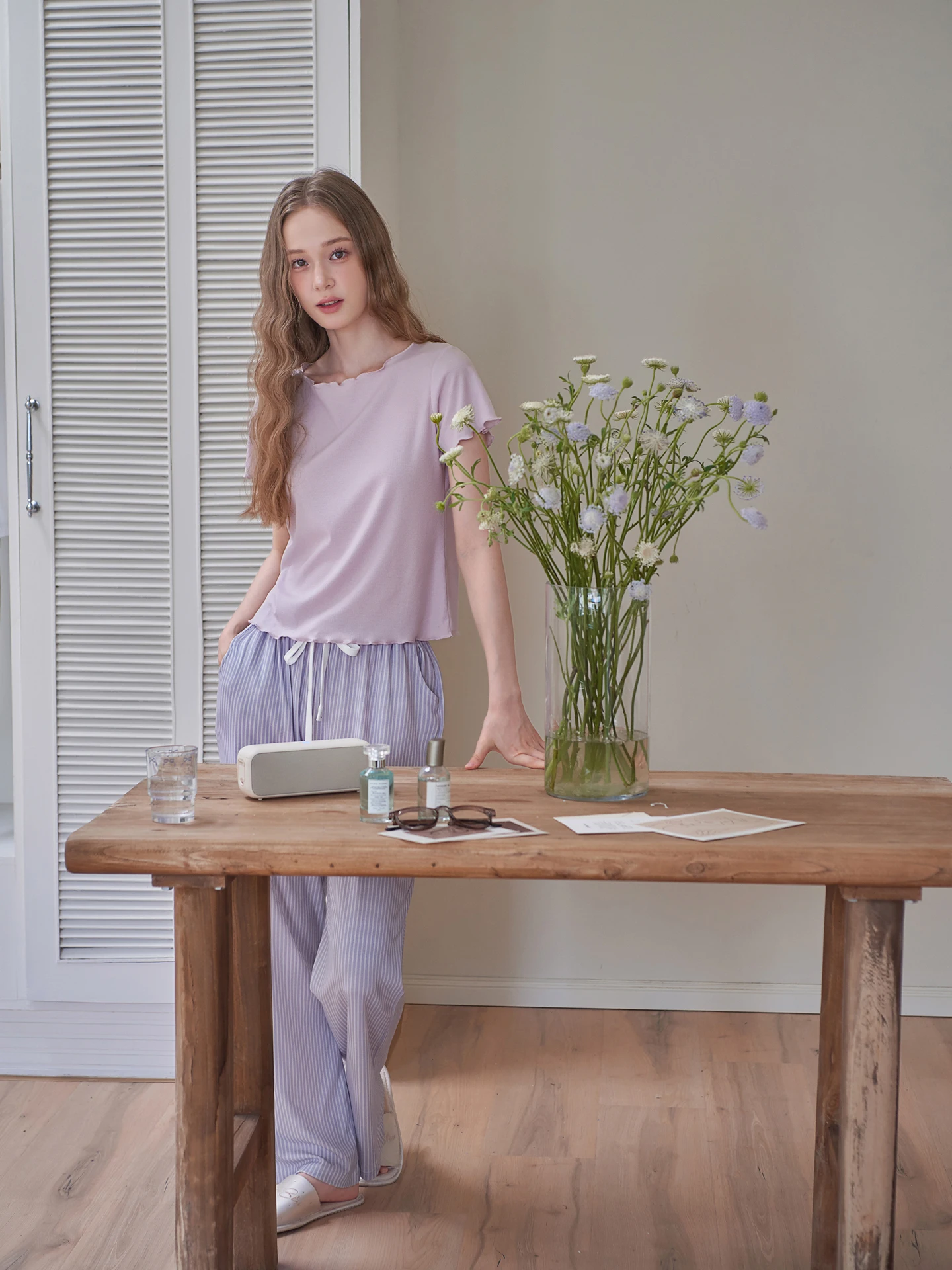 mrs-silk-cool-sensation-lyocell-cotton-sleepwear-women's-short-sleeve-long-pants-purple-small-size-pure-desire-home-clothes