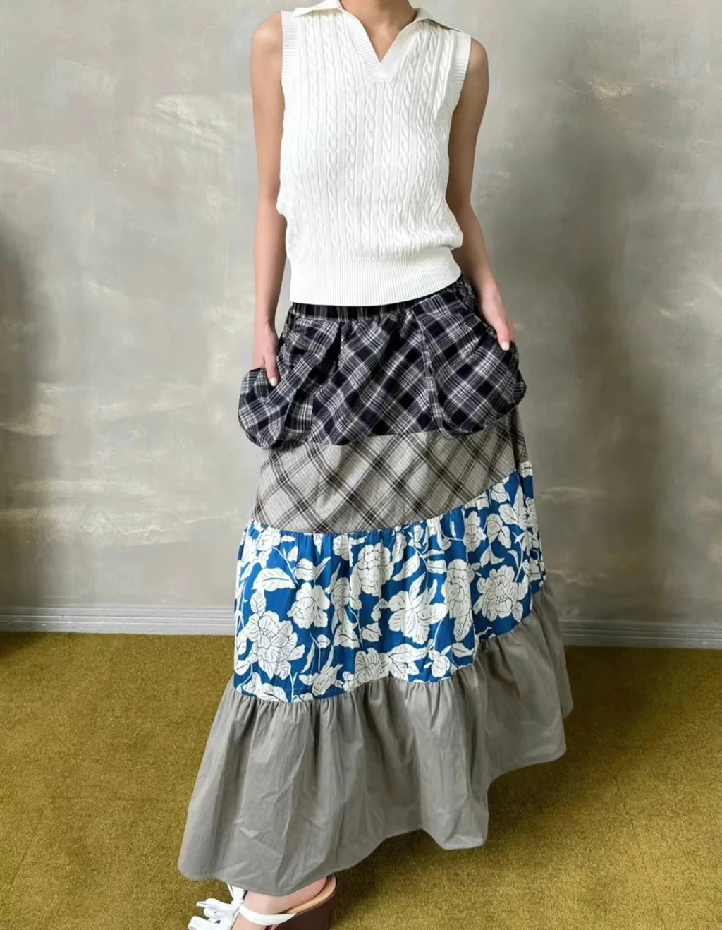 

Contrast Color Print Skirt Women Fashion Vintage Jupe 2025 Faldas Mujer De Moda High Waist Summer Saia Loose Plaid Long Skirts