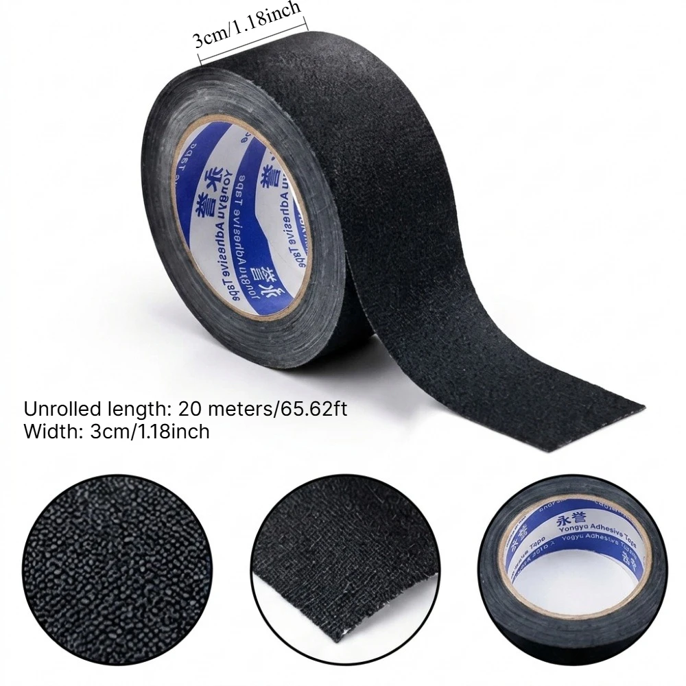 20M Black Cloth Tape, High Adhesion Fabric Tape, Easy Tear Grip Wrap for Tool Handles, Home Repair and DIY