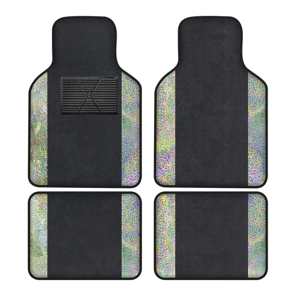 Car Floor Mat  Fit Car   Heel Pad Vinyl Suede Carpet Floor Mats Set Universal 4pcs Silver