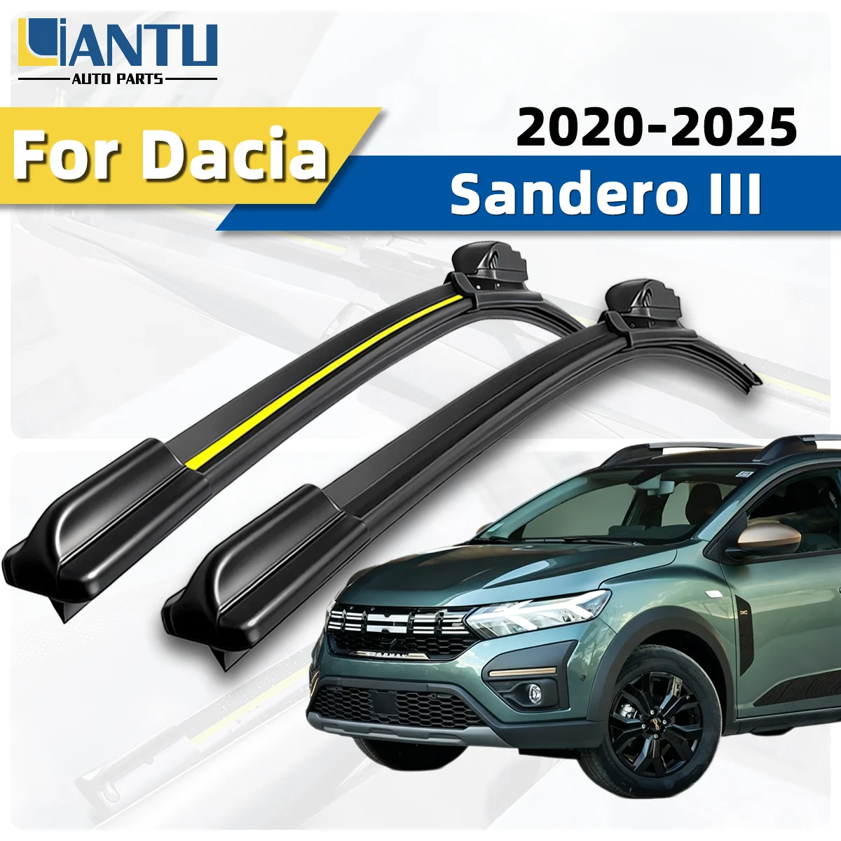 2 Stück Vorder- und Heckwischerblätter Passend für Dacia Sandero III 2020-2025 Hochwertige Gummiwischer Auto-Zubehör 2024 2023 2022