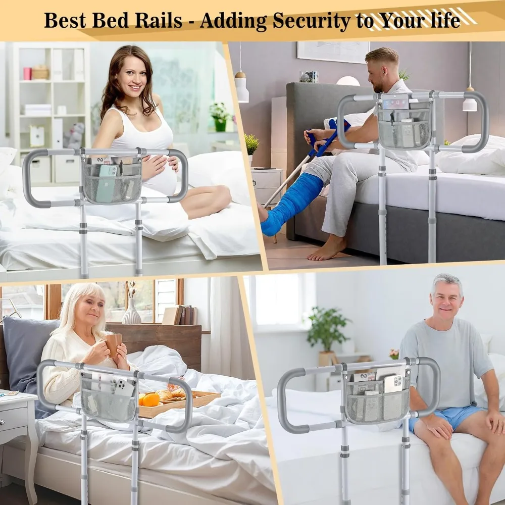 Adjustable Bed Safety Rail for Elderly Adults - Sturdy Support with Extended Handle, Fits King Queen Full Twin Beds