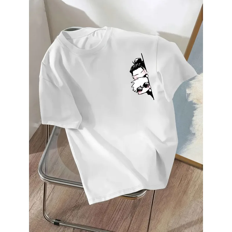 

Женская футболка с рисунком аниме и милым призрачным лицом, дизайн персонажа, одежда в стиле аниме, модная забавная футболка для четырех сезонов и отдыха