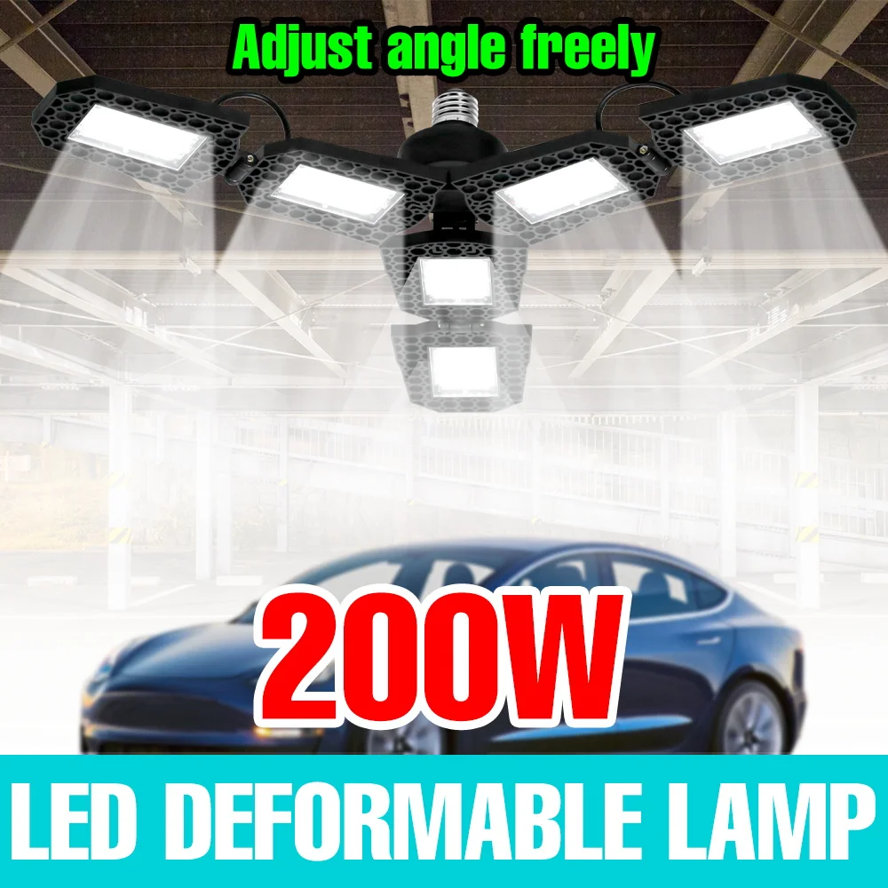 

200W LED Garage Light E27/E26 Foldable Ceiling Lamp 220V Spotlight Workshop Basement Warehouse Parking Lot Corridor Lighting