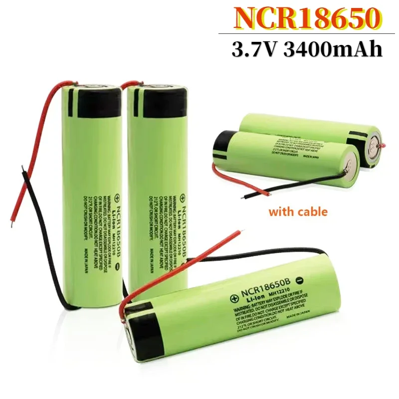 2-10pcs 100% Brand New Original NCR18650 Lithium Battery 3.7V with Cable 3400mAH Large Capacity Flashlight 18650