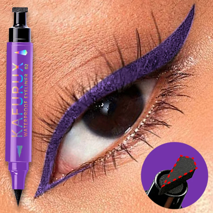 3 colori 2 IN 1 sigillo timbro penna eyeliner impermeabile nero viola blu liquido eye liner matita occhi trucco coreano regali cosmetici