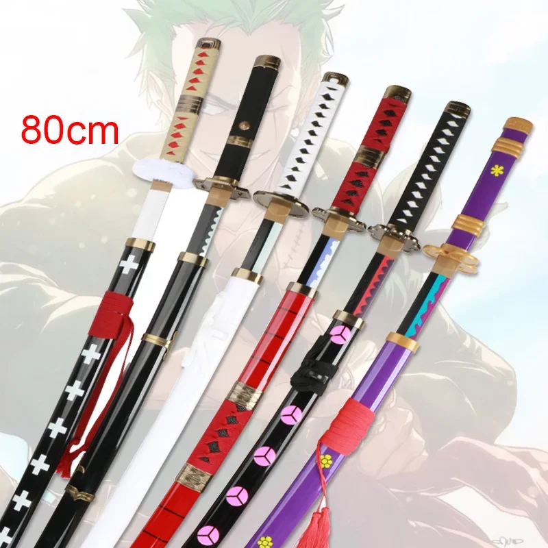 80cm Roronoa Zoro Katana Anime Cosplay Wood Sword Model Toy Kitetsu Yama Shusui Japanese Samurai Catana Yudashiri Wado Ichimonji