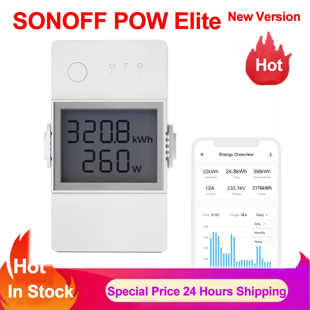 SONOFF POW Elite Smart Power Meter Switch POWR316D POWR320D Current, Voltage in Real-time Power Consumption Via EWelink APP