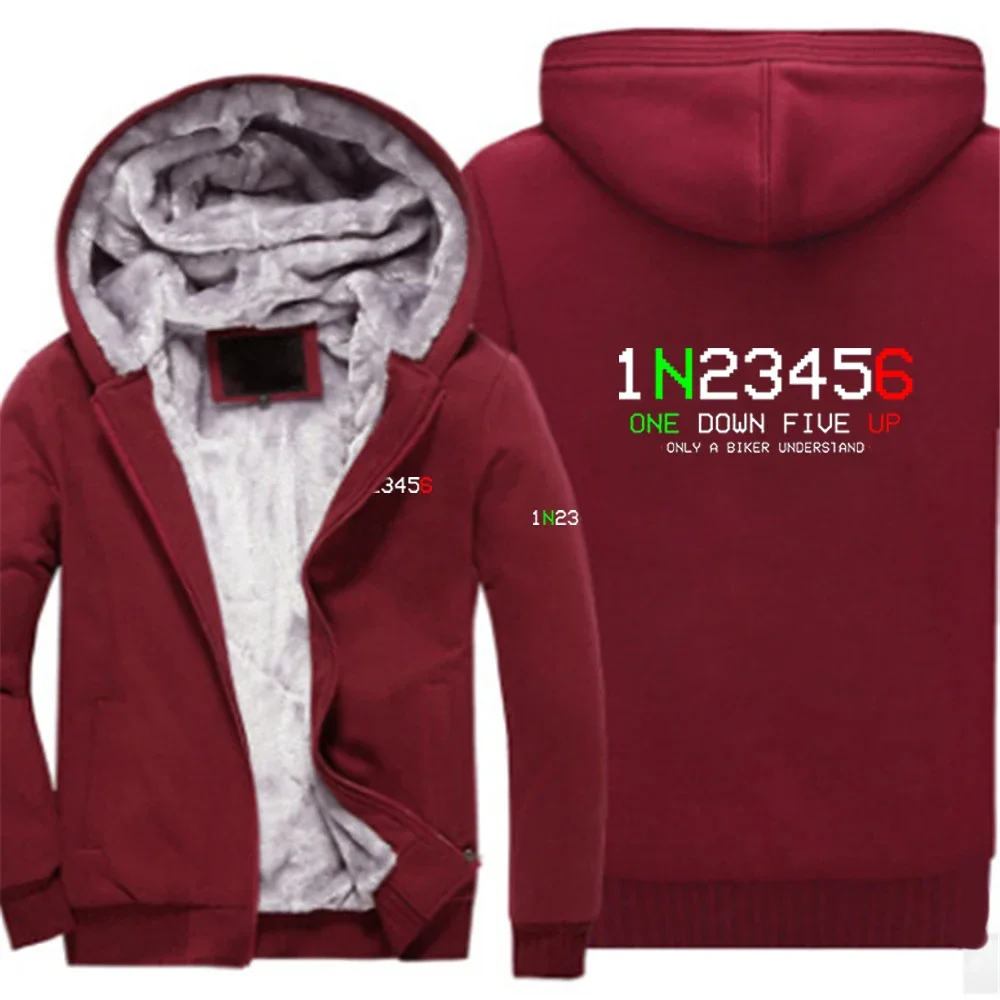 

2024 Autumn and Winter Biker 1n23456 Motorcycle Logo Print Thickened Hoodies Warm Zipper Solid Color Splicing Trendy Hooded Coat