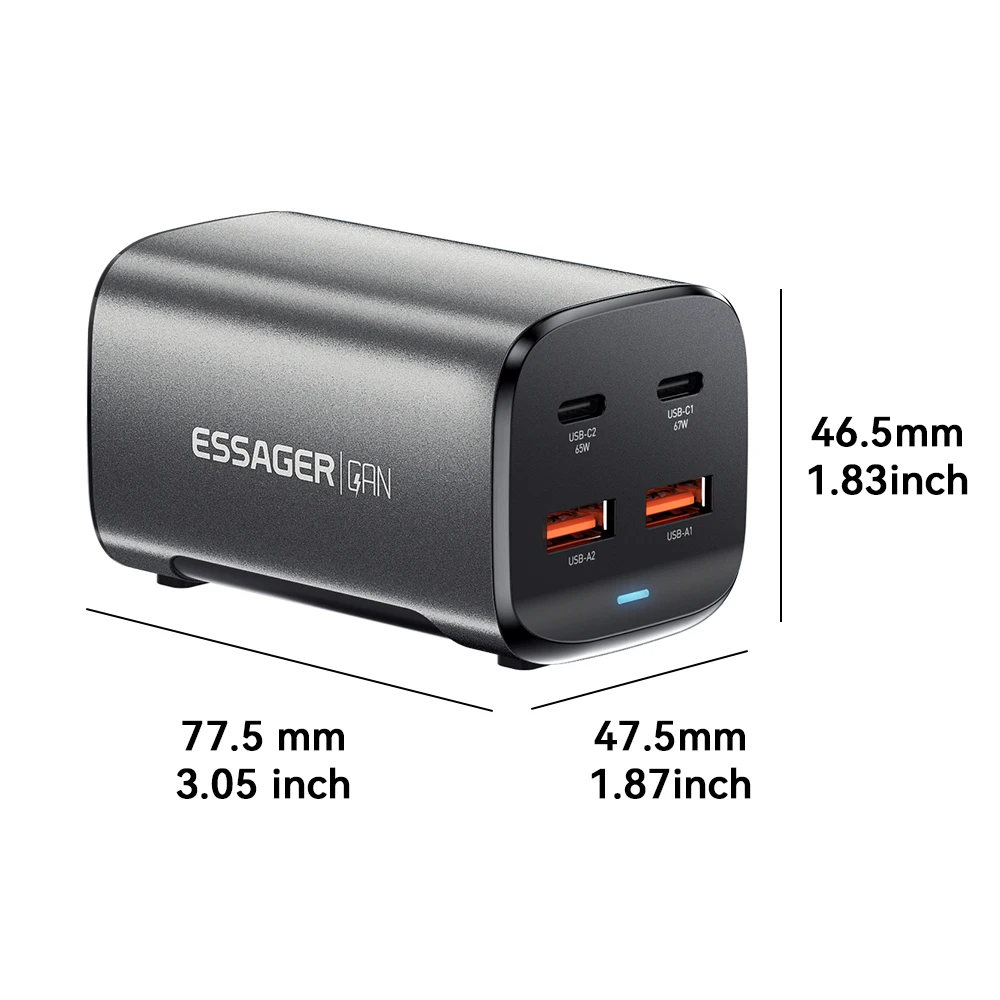 Essager 67W GaN USB C Charger Quick Charge 4.0 QC 3.0 PD USB-C Type C  Desktop Fast Charger For MacB