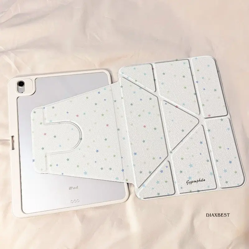 Korean Y-fold Rotate Blue Star iPad Case For iPad Pro 11 13in 2025 iPad Pro 12.9in Air7 10/11th M4/5 Anti fall Protective Cover