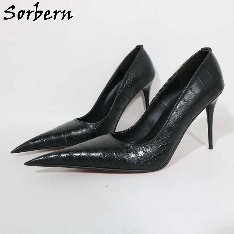 Sorbern Alligator Ladies Pump Shoe 10Cm Metal High Heel Size 37 Pointed Toe Stilettos Heels Italy Shoes Custom Colors