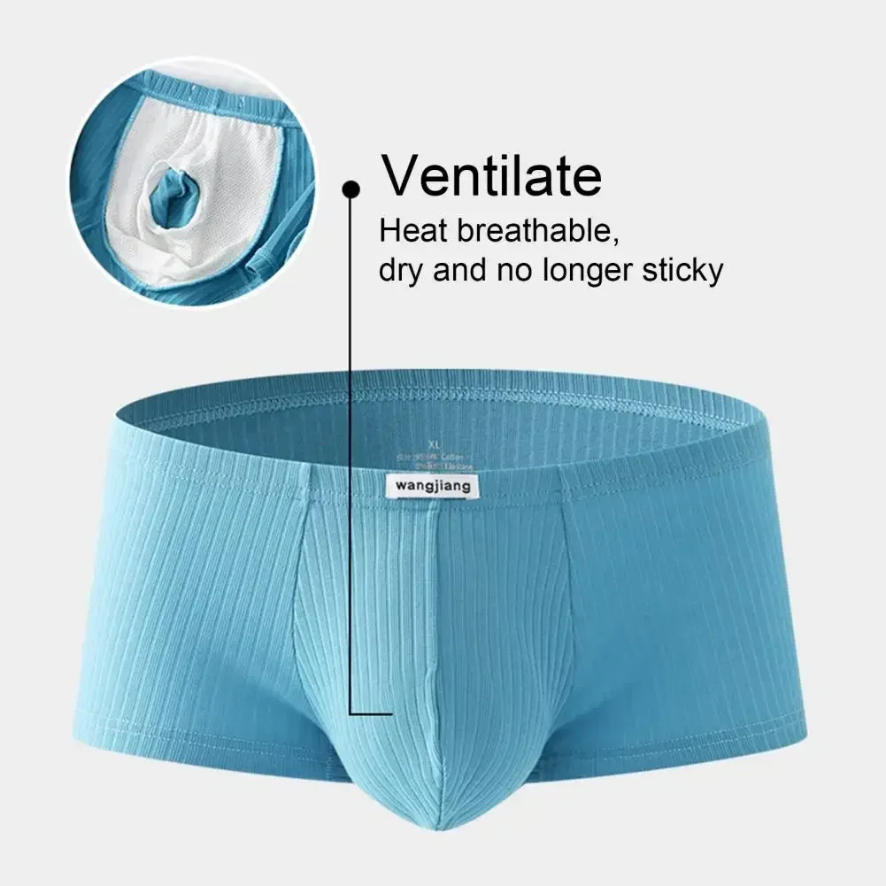 Breathable Underwear Men Boxer Low-rise Ribbed Boxer with Quick Drying U-convex Bag Cotton Striped Panties Men's Underpants