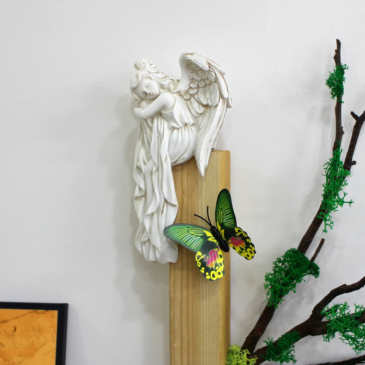 1 Stück charmante Türrahmen-Ornamentstatue mit linkem Engel, exquisite Schlafengel-Skulptur aus Kunstharz