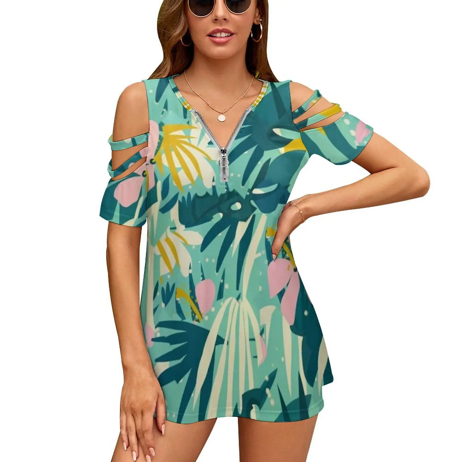 Not All Those Who Wander Are Lost #Painting #Tropical New Fashion Zip Off Shoulder Top Short-Sleeve Women Shirt Tropical