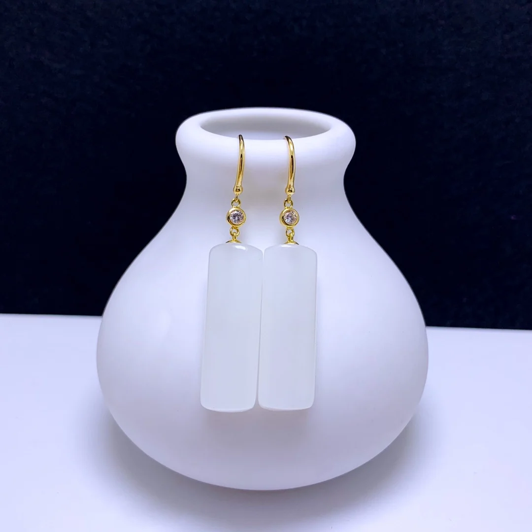 

SHILOVEM 18k yellow gold Natural white Jasper drop earrings classic fine Jewelry women wedding gift new plant yze1027888hby