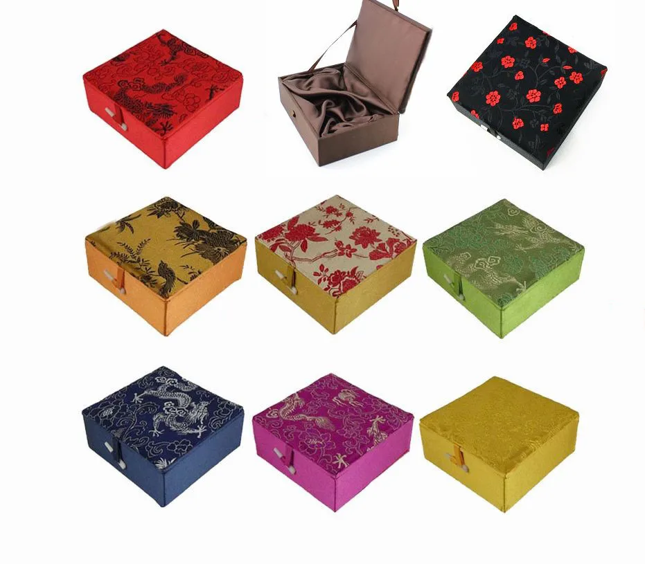 

Коробки для хранения ювелирных изделий из шелковой парчи с хлопковым наполнением для женщин, квадратный чехол для ювелирных изделий в китайском стиле