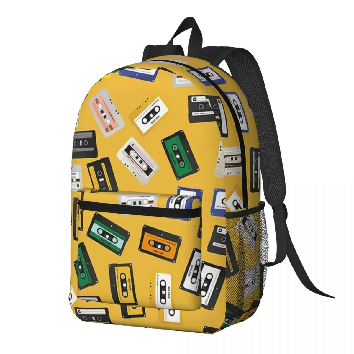 Compact Cassette Cartoon Pattern Backpack Daypack Large Capacity Boys Girls BookBag School Bag Shoulder Bags for Men Women