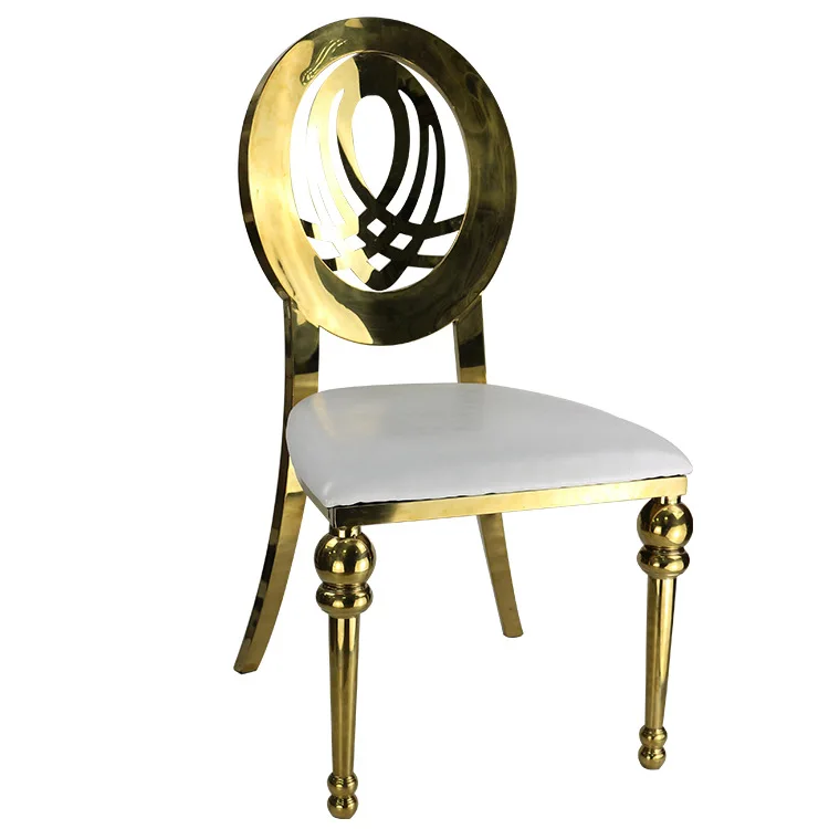 Factory wholesale Nordic dining chair stainless steel chair gold round back chair Hotel banquet wedding chair wedding chair