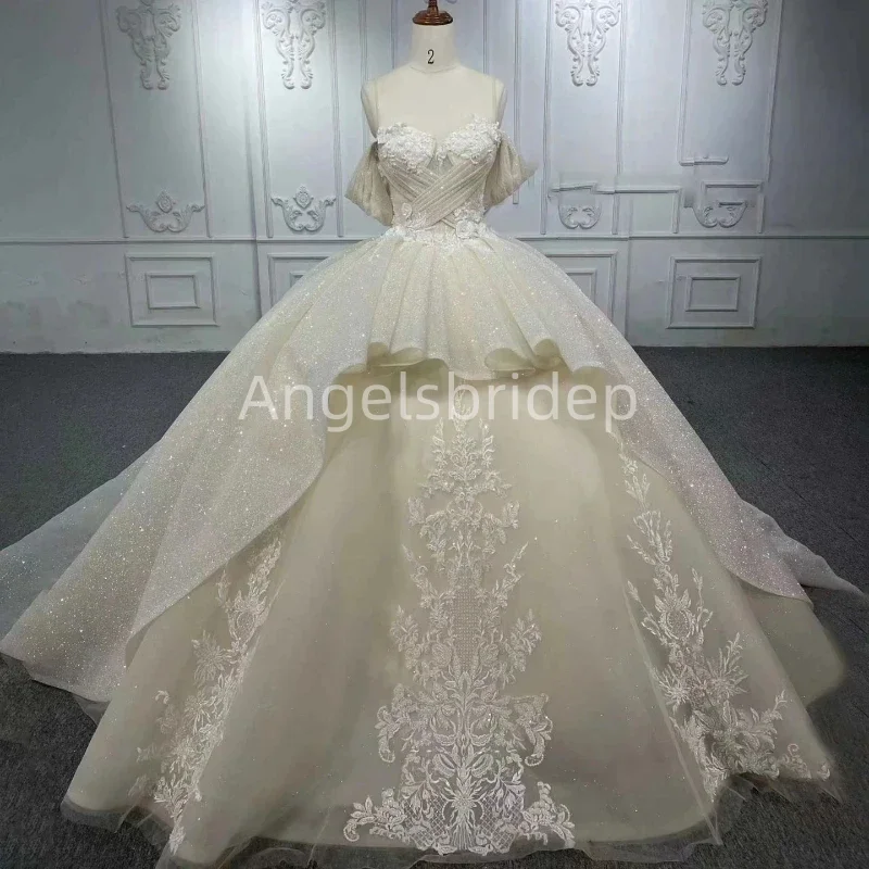 Angelsbride-vestido De baile De tul con purpurina champán claro, quinceañera, apliques De celebridad dulce 16, corsé, 15 Años