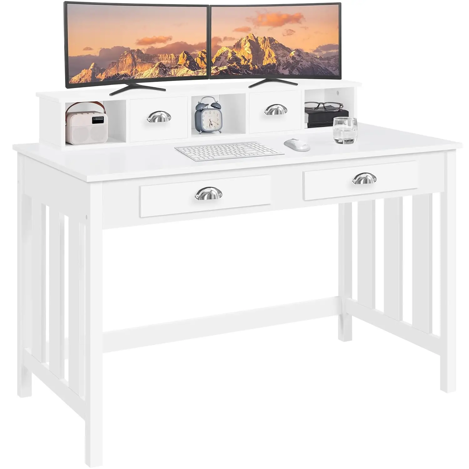 

47 Inch Large Computer Desk with 4 Drawers Monitor Stand Home Office Workstation 23 Deep Wood Table, Customized