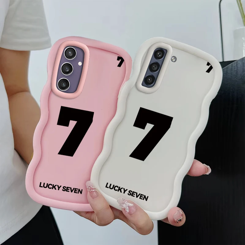 Lucky Letter Seven Fashion Wave Cassa Del Telefono Per Samsung Galaxy S21 S22 S23 FE S24 S25 PLUS ULTRA Morbida Protettiva Macaron copertura