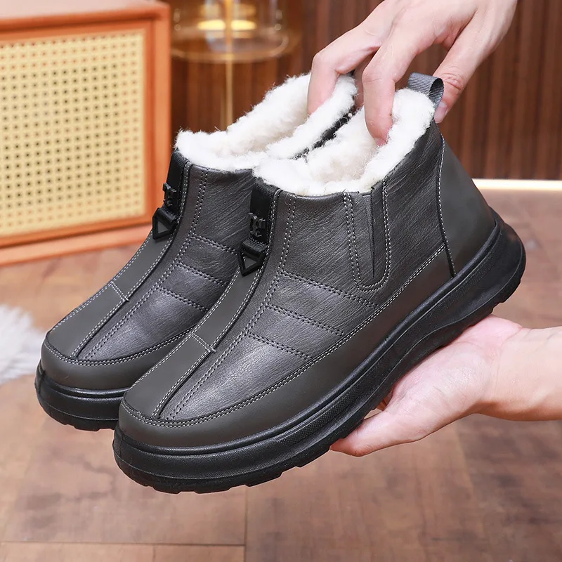 

2025 Winter New Men's Cotton Shoes Waterproof Non-slip Wool Slip-on Warm Cotton Boots Plus Fleece Snow Boots