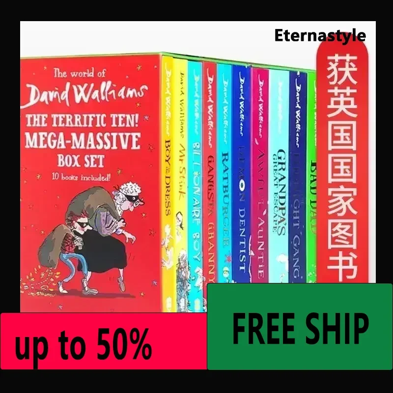 Hot Books of10 Books Box Set English Children'S Novels David Walliams David Juvenile Humorous Growth Novels Kids Reading Story C