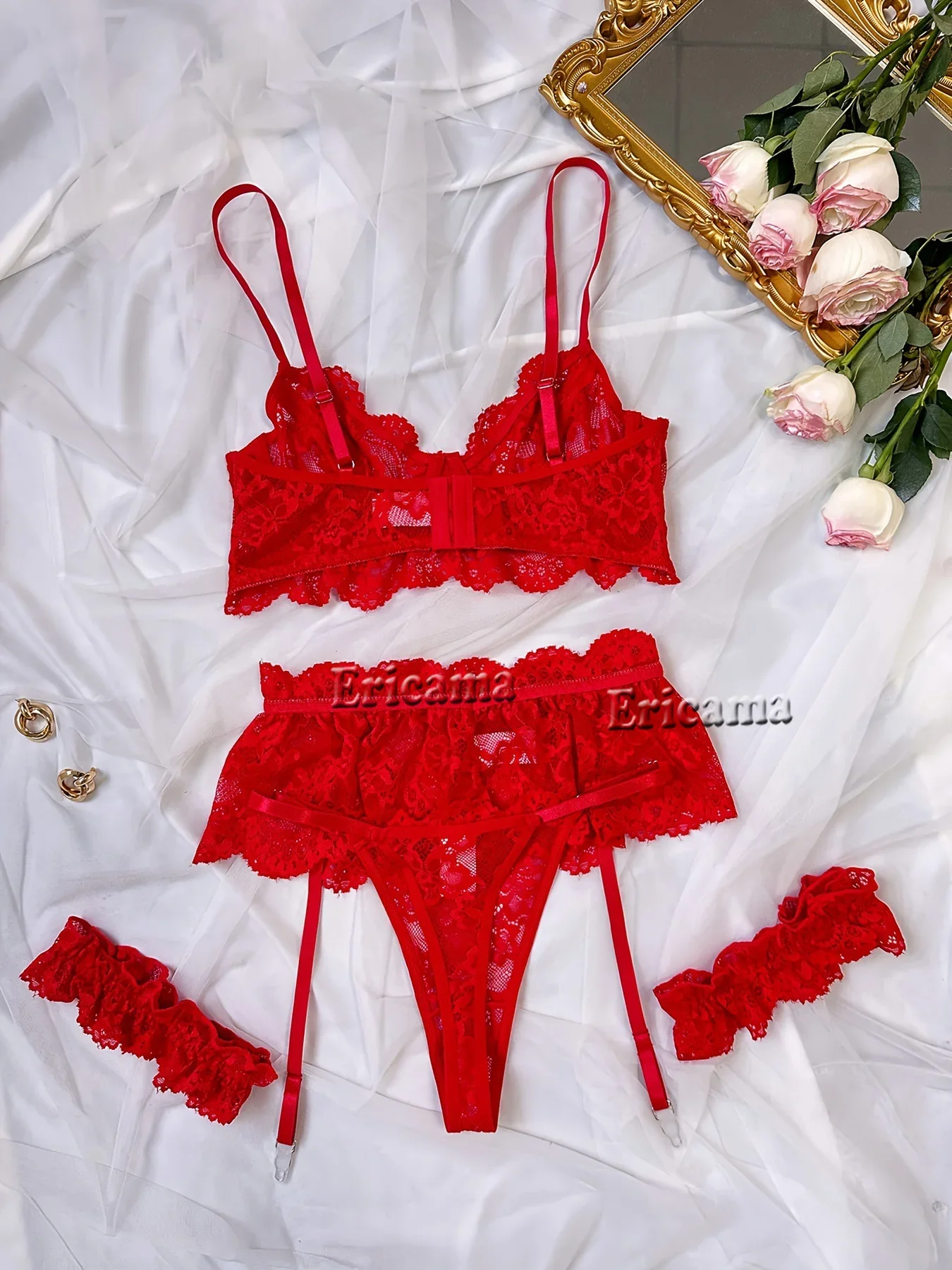 Erotic Lace Sexy Bra Set Garter Lingerie Set With Choker Women Intimates 2024 Underwire Bra And Thongs Ladies Underwear Set