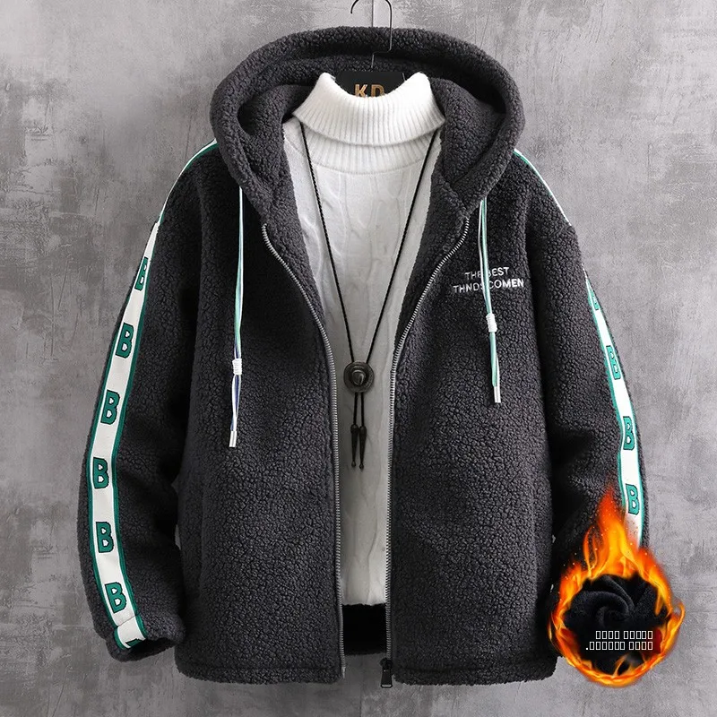 

Мужская утепленная куртка из овечьего флиса на осень-зиму, теплая хлопковая куртка-пальто прямого кроя, повседневная, однотонная, на молнии, с капюшоном