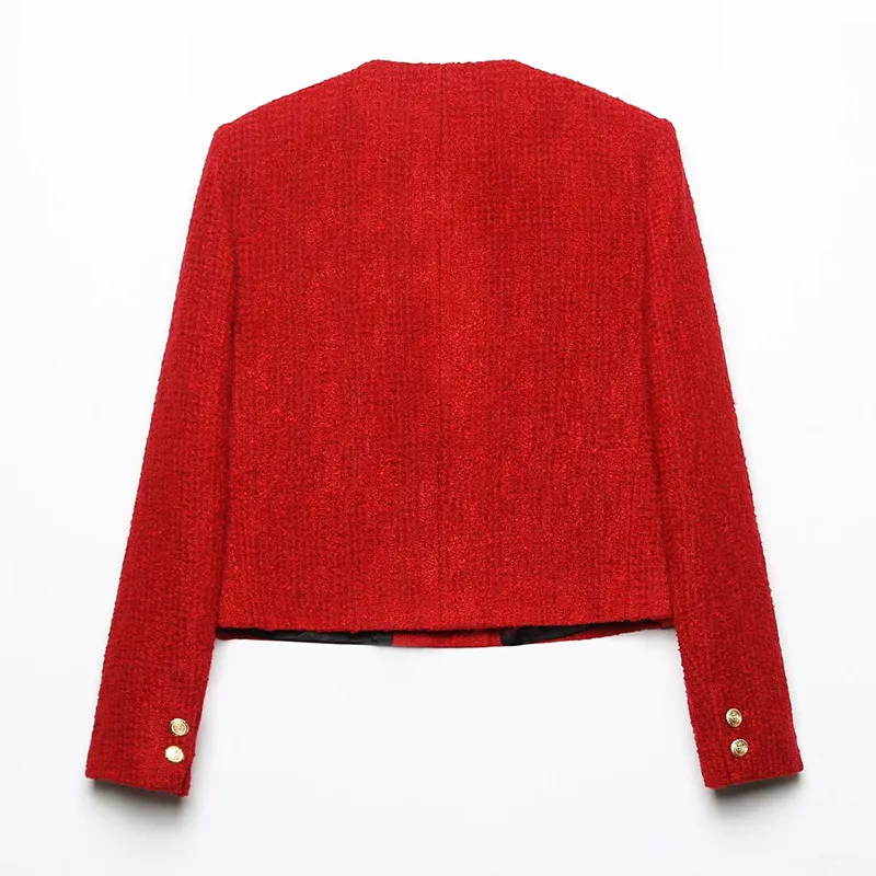 Fashionable Short Double-Breasted Coat Women's All-Match Button Decorated Texture Versatile Style Polyester Fabric Winter 