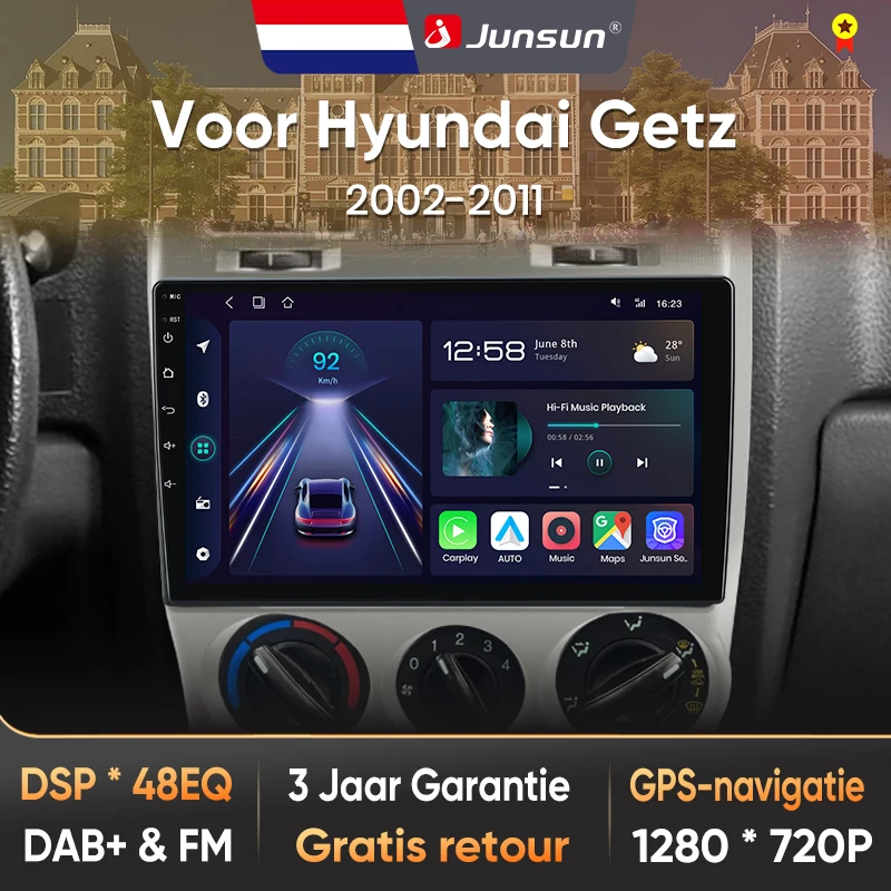 Junsun für Hyundai Getz 2002-2011 9 Zoll 4GB 64GB Android 13 Autoradio GPS Navigation Carplay DSP Bluetooth FM Lenkradbedienung Unterstützung USB AUX Eingang Rückfahrkamera Bereit 1080P Video Split