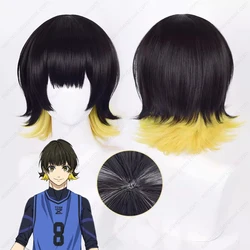 Anime Meguru Bachira Cosplay Wig 36cm Black Yellow Mixed Color Short Hair Heat Resistant Synthetic Wigs