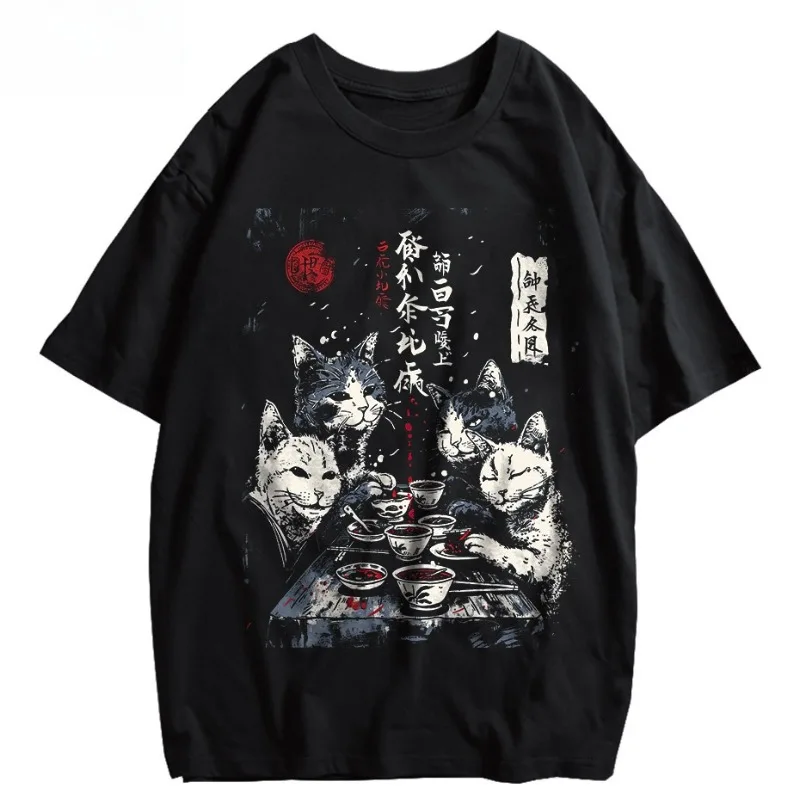 

Cat Cartoon Graphic Men Tshirt Casual Baggy Short Sleeve T-shirt Japanese Style Oversized T Shirt Men's Clothing P0822.