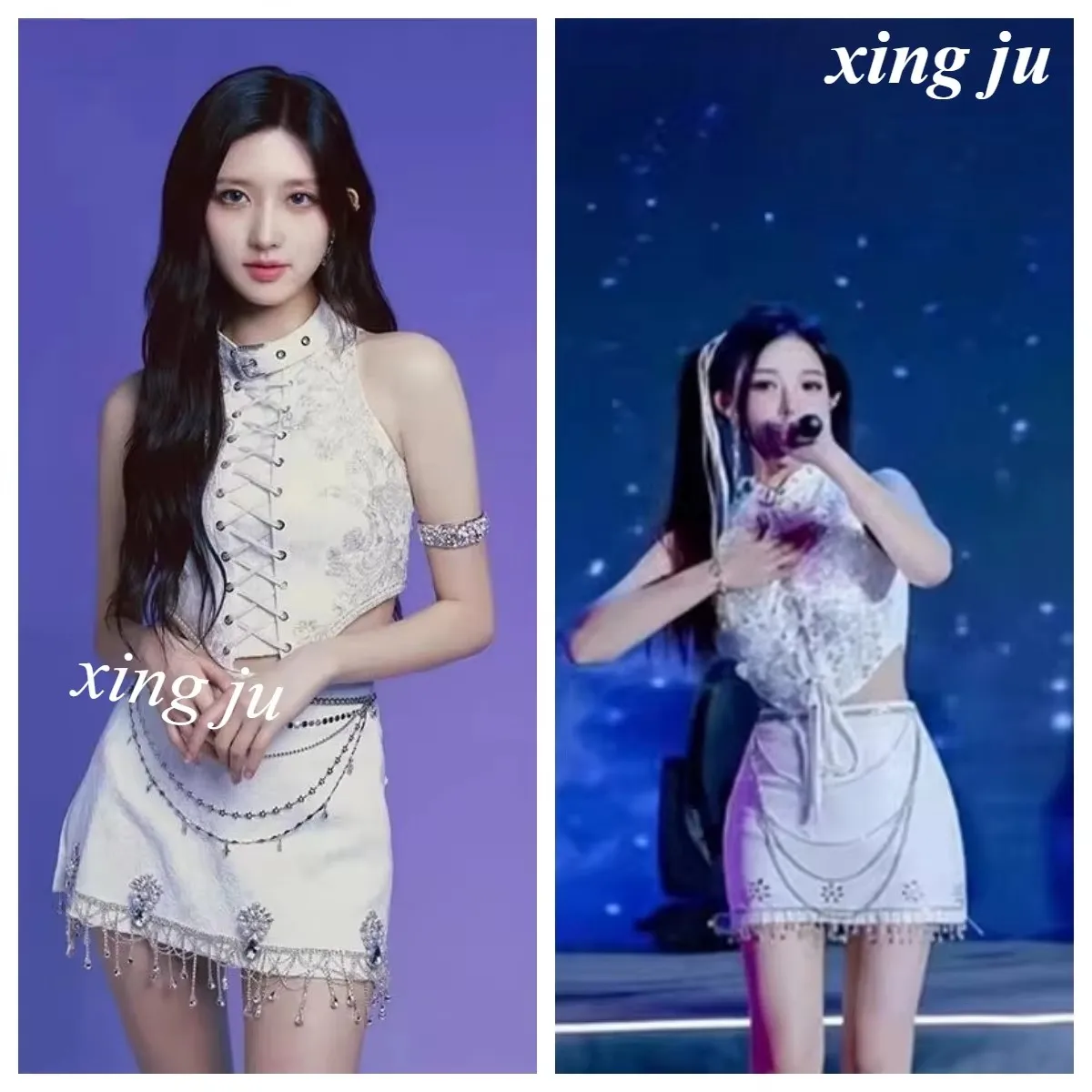 Kpop النساء مجموعة الحفل أداء زي الأبيض الرسن القمم لامعة شرابة السراويل المغني الجاز ملابس رقص DJ المرحلة وتتسابق