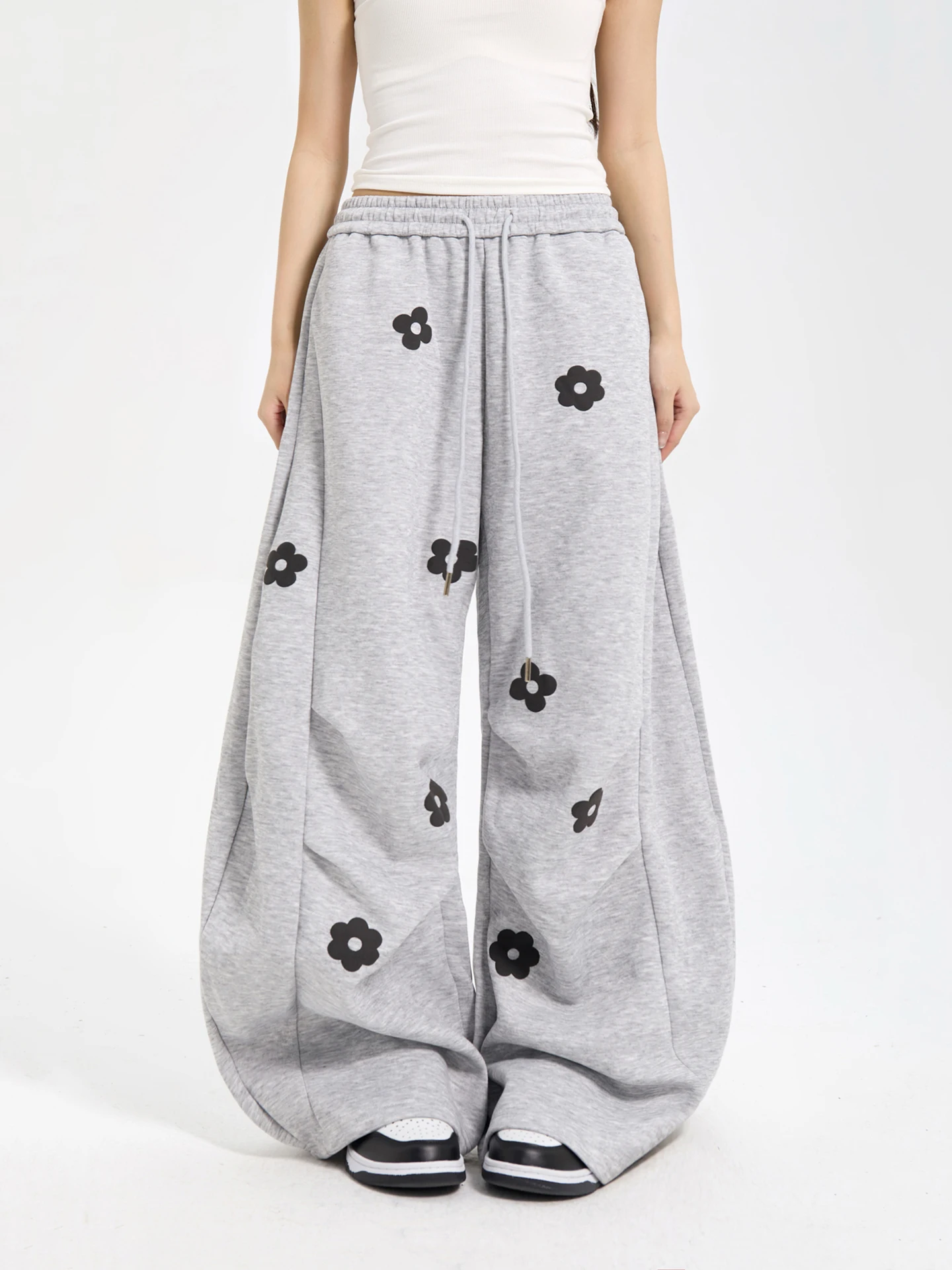 

7KEEWEN Autumn American Retro Lazy Sle Printed Pleated Loose Casual Sweatpants Women's Wide Leg Long Pants Casual Pants