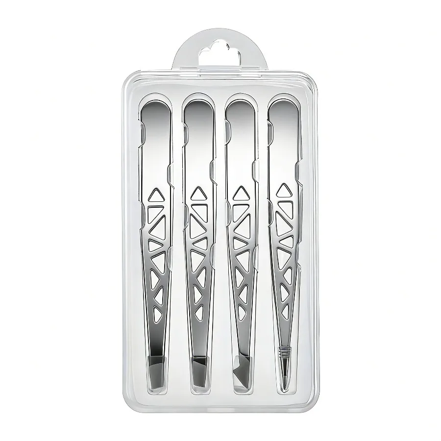 4pcs Stainless Steel Precision Tweezers with Travel Storage Box - Professional Slanted, Pointed, Flat, And Angled Tips