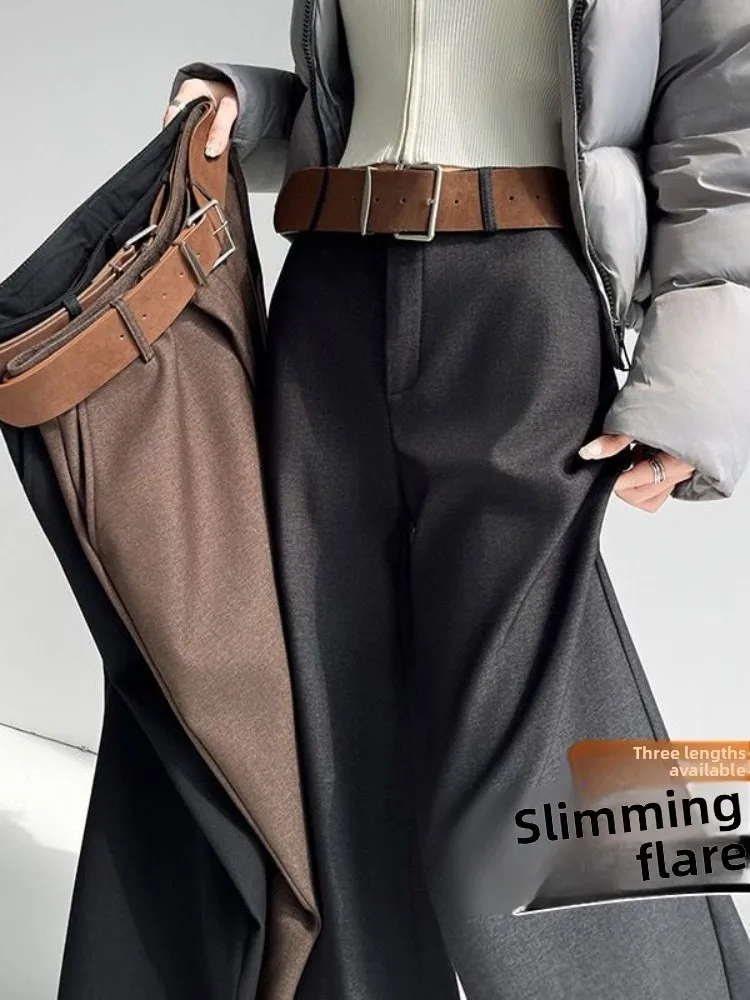 

ay Fce Lined Thiened Wool Wide Leg Pants Women's High Waist Draped Loose Casual Floor Length Trousers Skirts