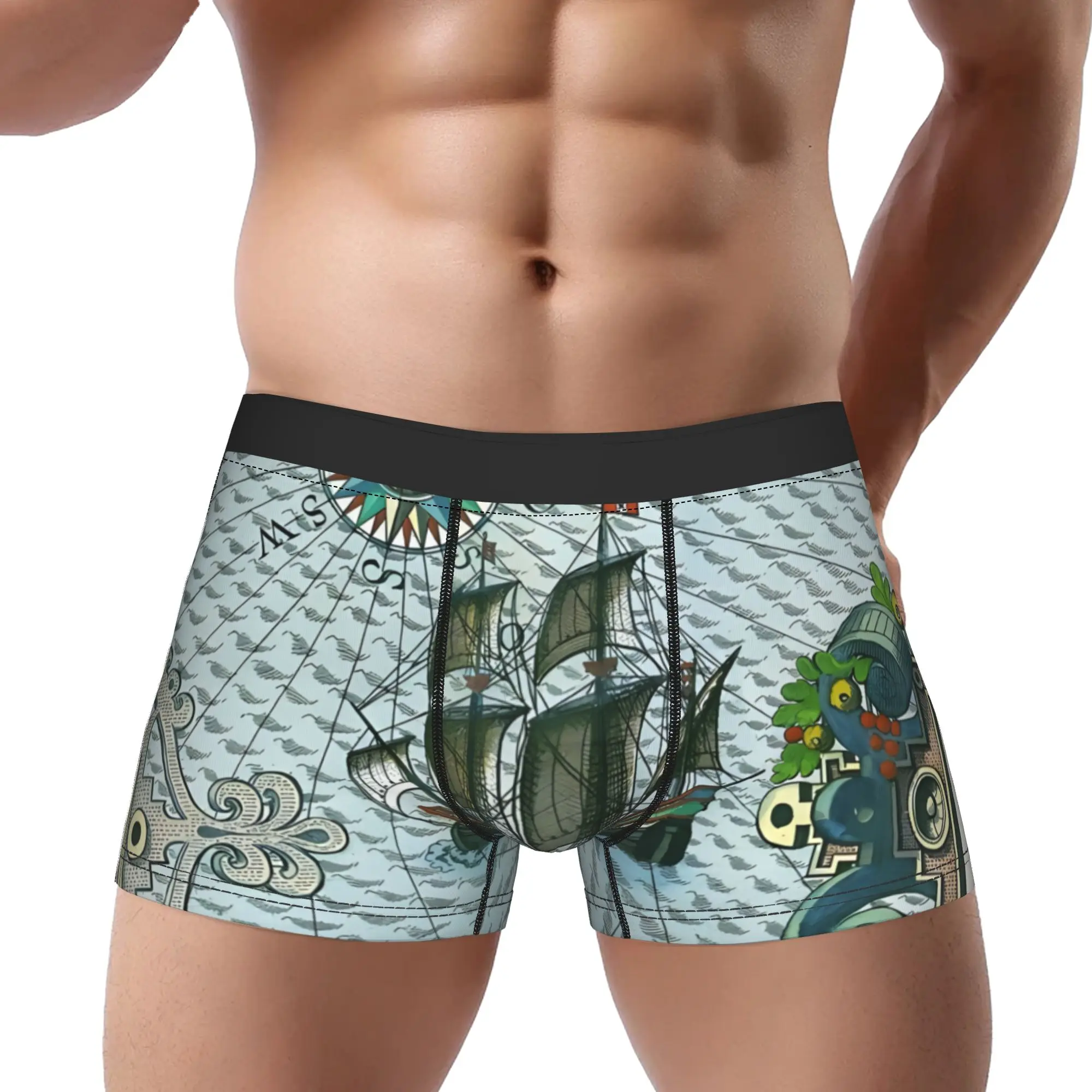 Vintage Nautical Navigation Map Underpants Breathbale Panties Men's Underwear Map Ventilate Shorts Boxer Briefs