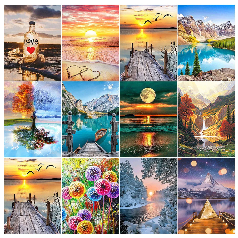 5D DIY Diamond Painting Landscape Pictures Drifting Bottle Double Heart Beach Photos Full Drill Handwork Diamond Mosaic Gifts