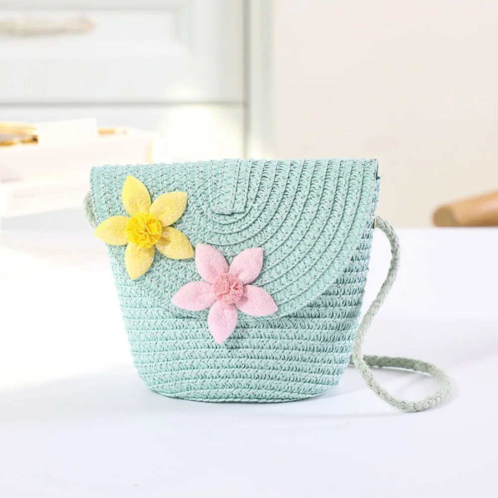 Bolso de playa de paja para niños, bolso de hombro informal con patrón de corazón, monedero lindo para bebé, moda para niños