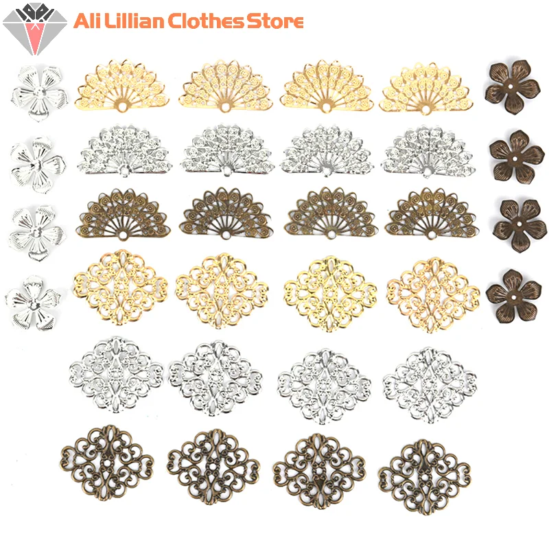 -New Sale.10/20/30/50/100pcs Silver/Gold/Brozen Alloy Filigree Flower Connectors Crafts DIY Jewelry Making Accessories