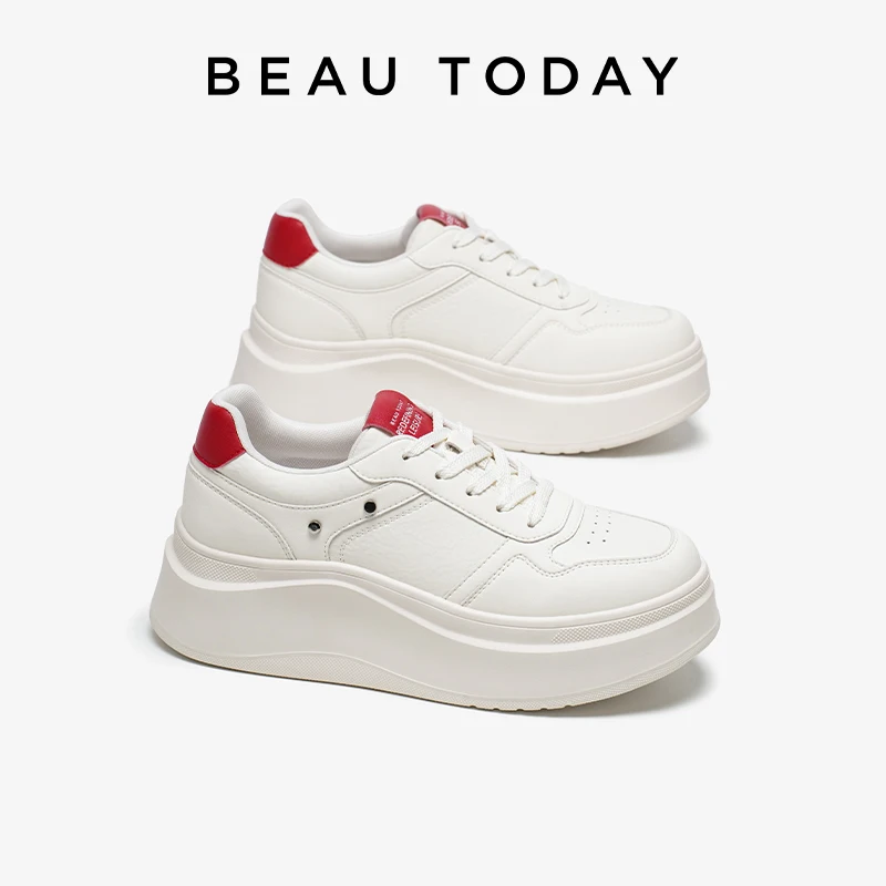 BEAUTODAY Casual Sneakers Women Synthetic Leather Mixed Color Round Toe Lace-Up Ladies Shoes Handmade 29C00