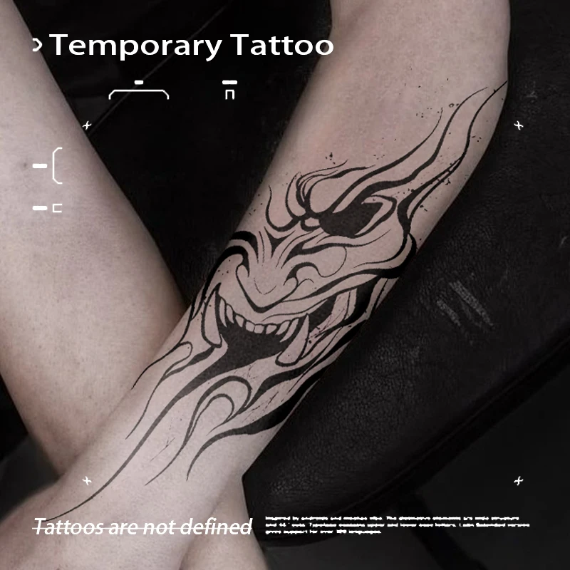 Gothic Japanese Oni Mask Herbal Juice Tattoo Waterproof Temporary Tattoo Long Lasting Fake Body Art Stickers for Arm Adult Decal