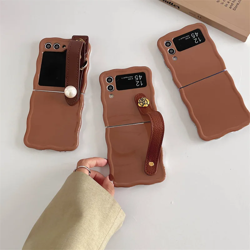 

Wave Edged Brown Phone Case for Samsung Galaxy Z Flip 3 Z Flip 4 Z Flip 5 Hard PC Back Cover for ZFlip5 Case Shell