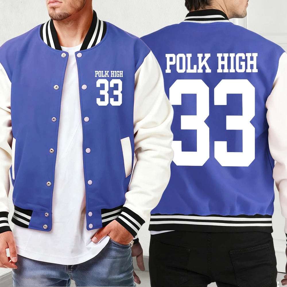 

Polk High Number 33 Print Casual Autumn Clothes Mens Oversized Soft Jackets Basics Sport Veste Button Vintage Baseball Jersey
