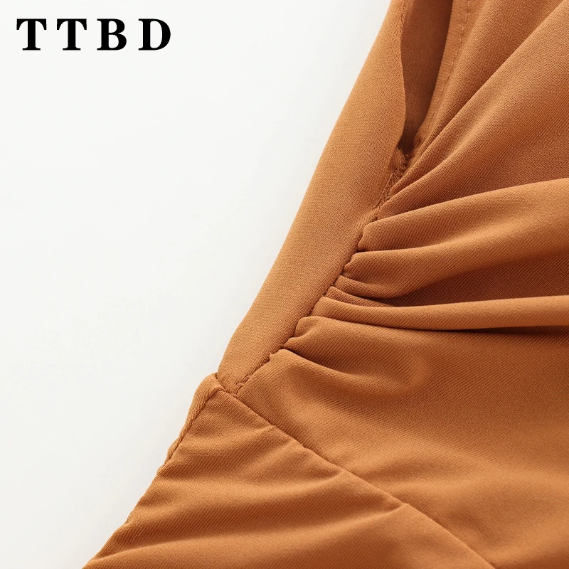 TTBD 2024 New Summer Ladies Trendy elastico Midi Dress senza maniche elegante aderente pieghettato fessura Office Lady Style